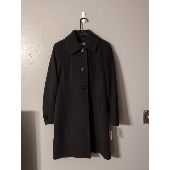 Guess Black Wool Long Pea Coat Women's Size M - Picture 1 of 6